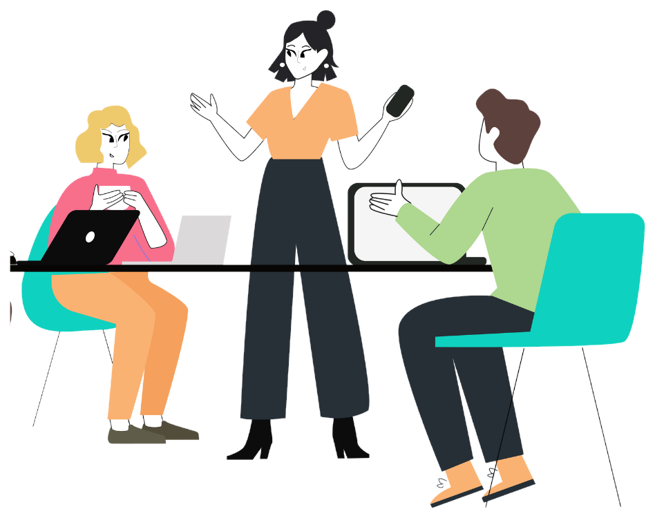 Illustration av en workshop med tre personer