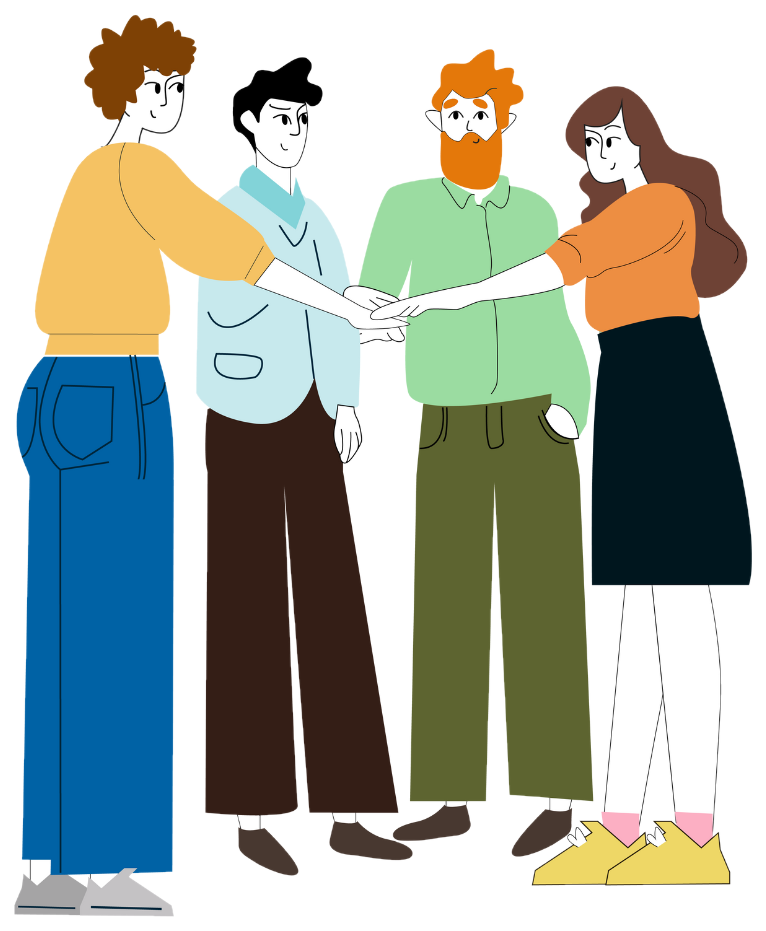 Illustration av ett team som håller ihop