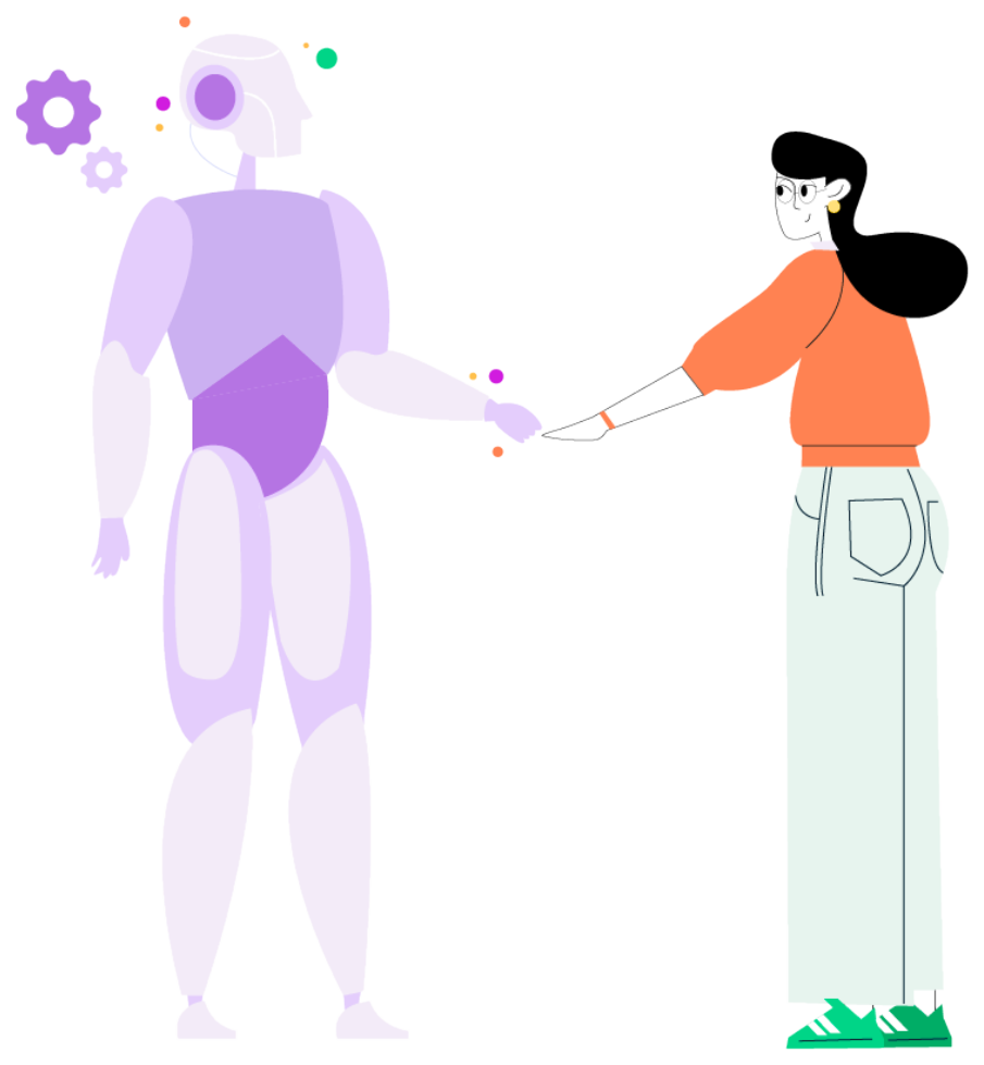 Illustration av en människa som möter en robot